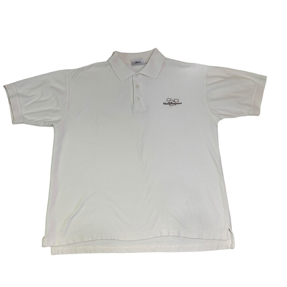 Walt Disney World Mens Large Polo Off White Short Sleeve Mickey Logo Shirt